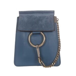 ♥️Chloe Small Faye Blue Leather Crossbody Bag with Gold Ring & Chain♥️